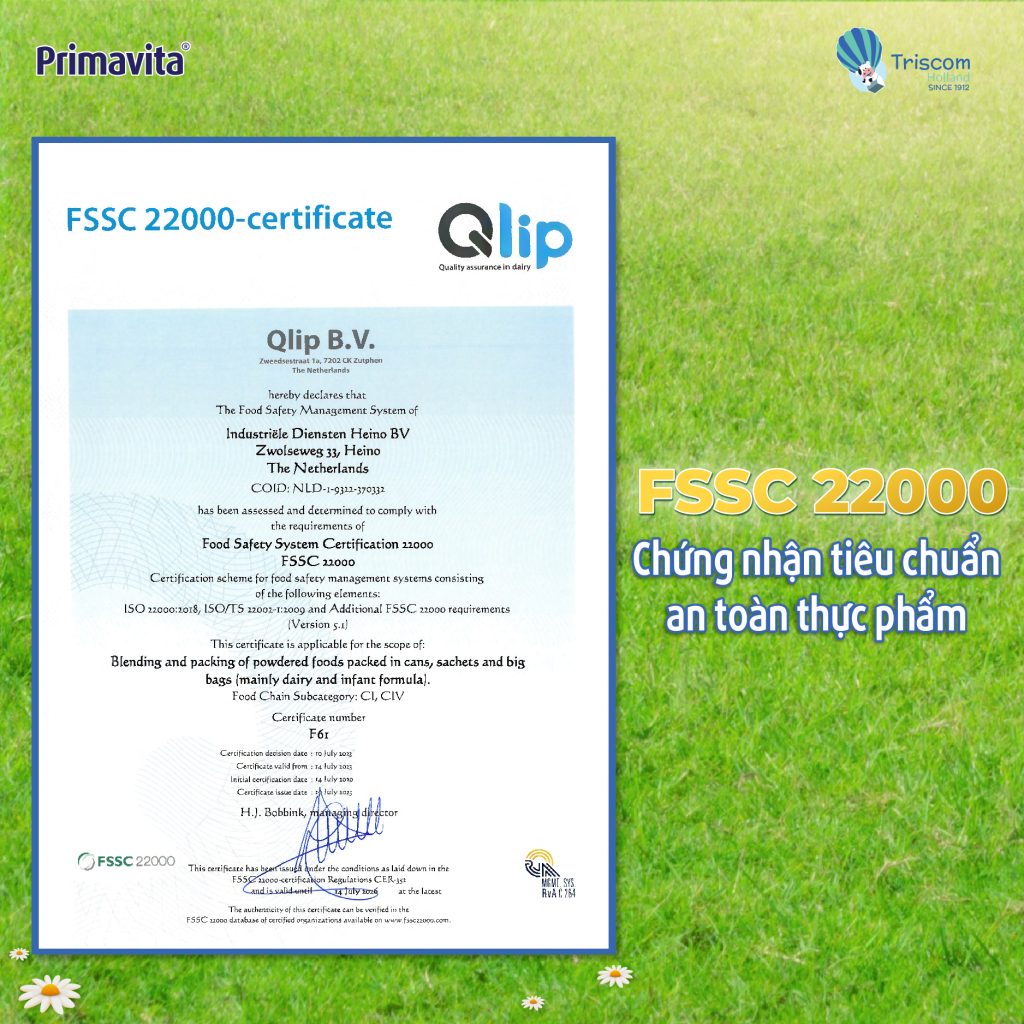Tiêu chuẩn chất lượng sữa primvita