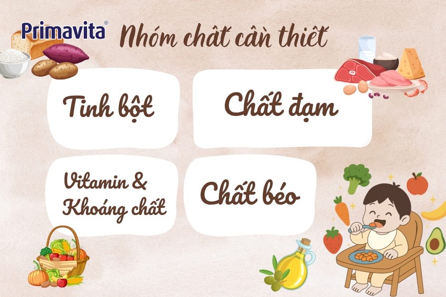 Các nhóm chất cần thiết trong thực đơn ăn dặm 